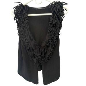 Nic + Zoe Vest‎ Womens Small Black Fringe Sleeveless Boho Western Sweater Street